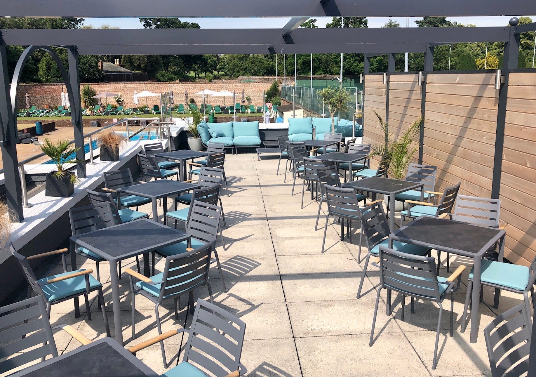Alexander Rose Commercial outdoor metal tables and chairs and sofas at Exeter Golf Club